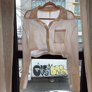 Camila Coelho Tan Sheer Crop Button Down